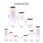 Kit 9 Potes Mantimentos Vidro Herméticos Com Tampa Bambu Alta Resistência Epsilon EPS-709