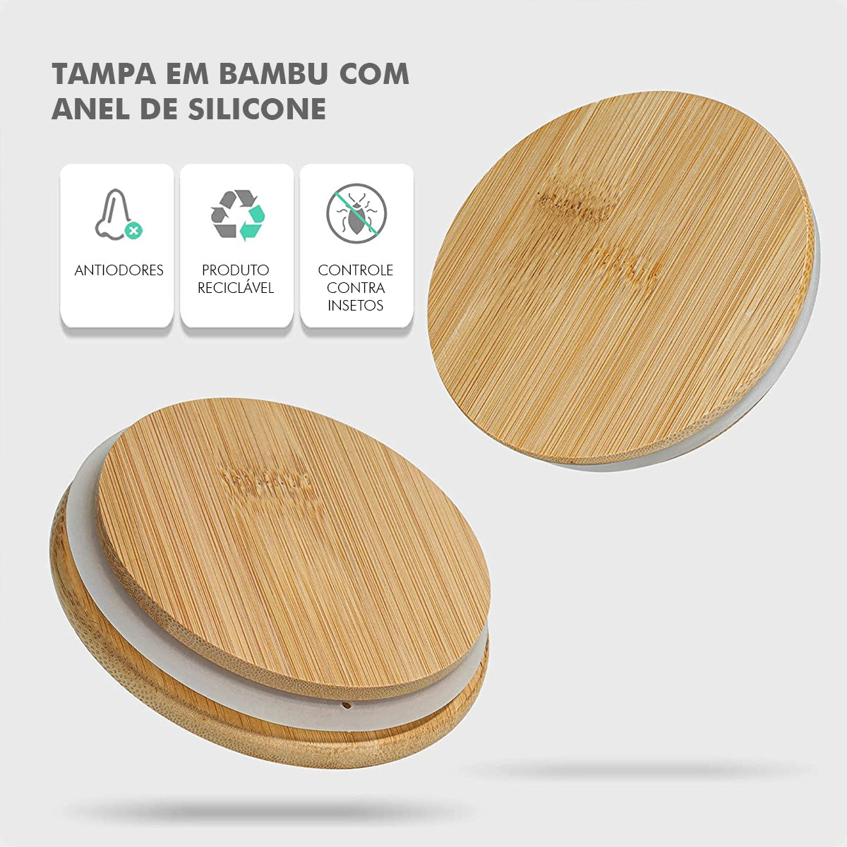 Kit 9 Potes Mantimentos Vidro Herméticos Com Tampa Bambu Alta Resistência Epsilon EPS-709