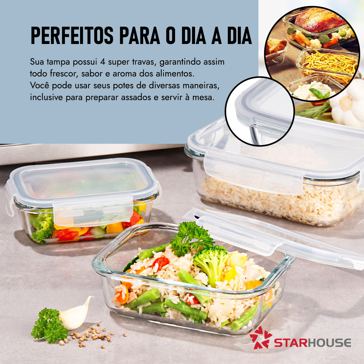 Kit 10 Potes Herméticos Vidro 640ml Starhouse Marmita Forno