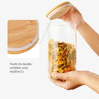 Kit 9 Potes Mantimentos Vidro Herméticos Com Tampa Bambu Alta Resistência Epsilon EPS-709