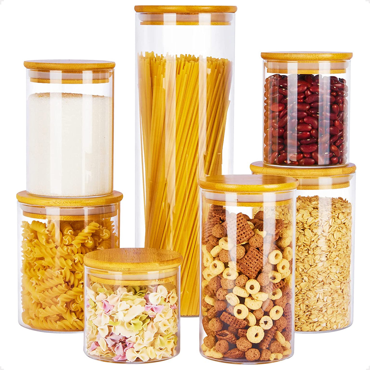 Kit 9 Potes Mantimentos Vidro Herméticos Com Tampa Bambu Alta Resistência Epsilon EPS-709