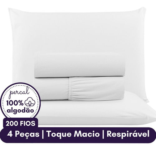 Jogo De Cama Casal Algodão Percal 200 Fios Confortavel Macio