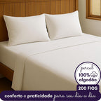 Jogo De Cama Casal Algodão Percal 200 Fios Confortavel Macio
